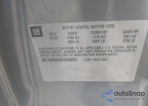 2008 Chevrolet Impala Police z USA, uszkodzony, nr VIN 2G1WS583081246653